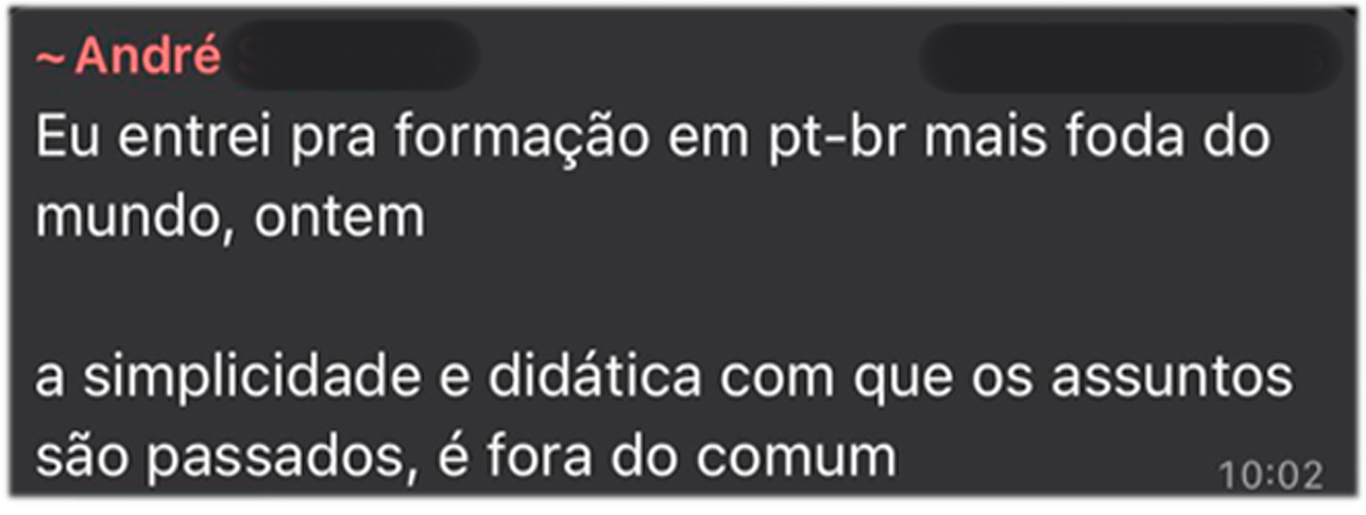 Depoimento de aluno enviado